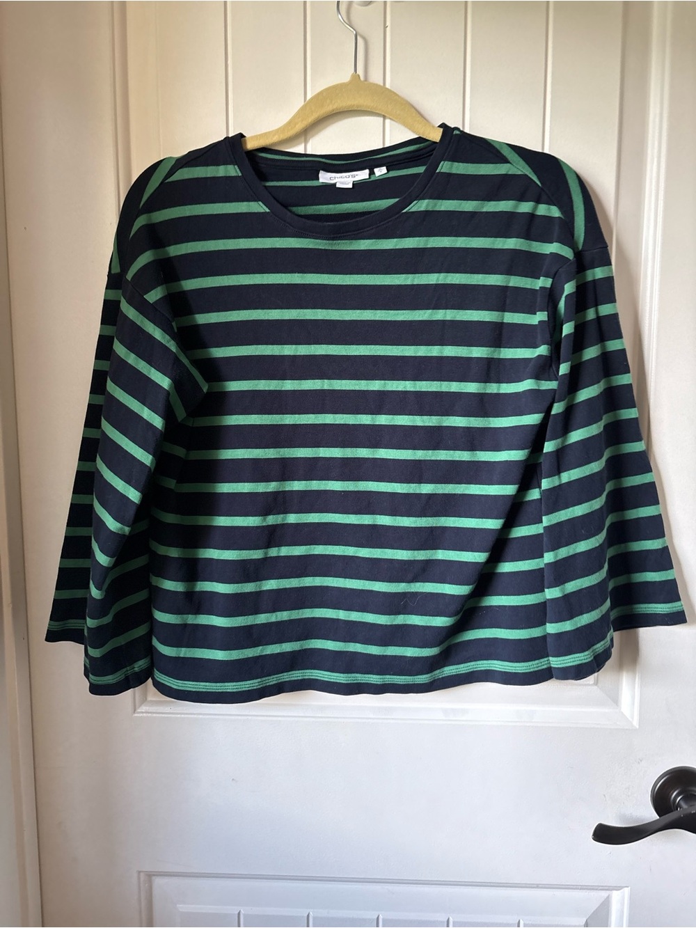 Chico’s Women’s Navy and Green Striped Top